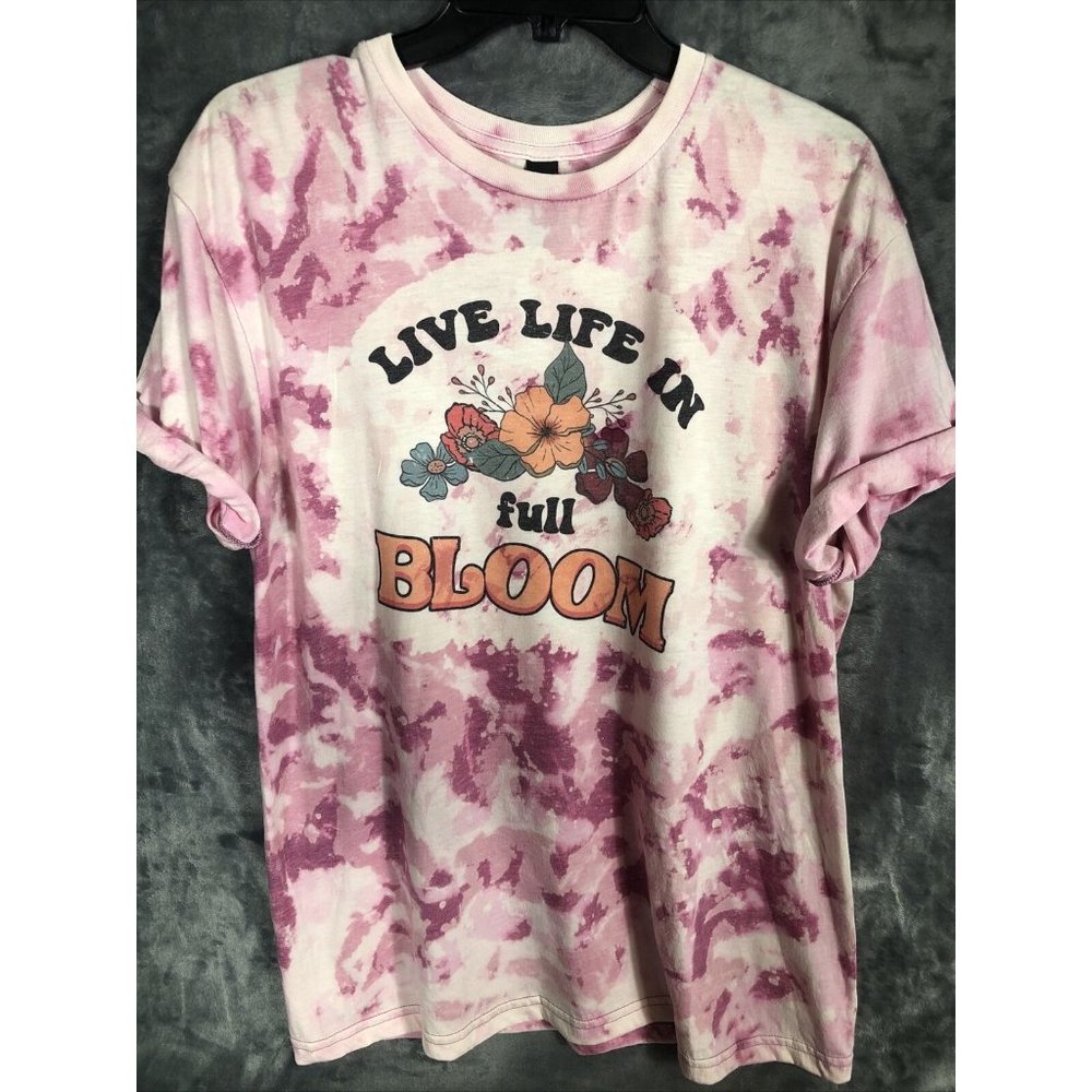 Live Life In Full Bloom Women’s Tie Dye Bleached T-Shirt Size Adult Large Hippie - Picture 2 of 9